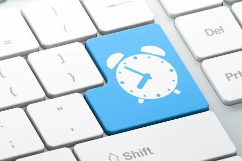 Timeline concept: Alarm Clock on computer keyboard background イラスト素材