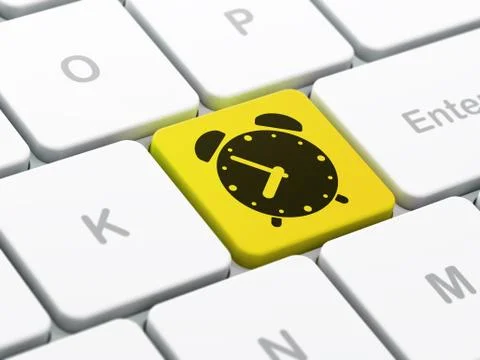 Timeline concept: Alarm Clock on computer keyboard background Stock Illustration