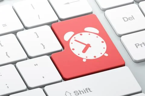 Timeline concept: Alarm Clock on computer keyboard Stock Illustration
