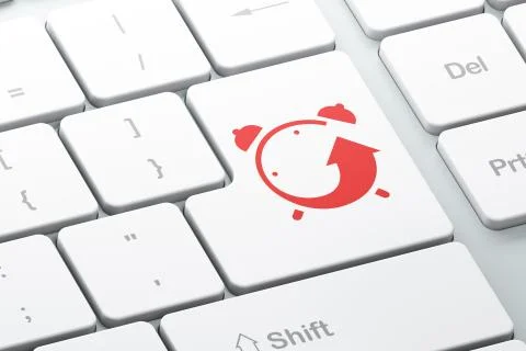 Timeline concept: Alarm Clock on computer keyboard background Stock Illustration