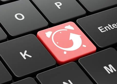 Timeline concept: Alarm Clock on computer keyboard background イラスト素材