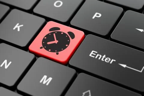 Timeline concept: Alarm Clock on computer keyboard background Stock Illustration