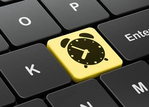 Timeline concept: Alarm Clock on computer keyboard background Stock Illustration