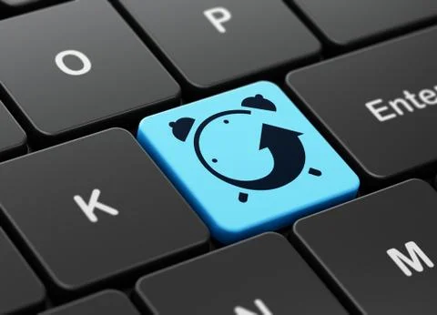 Timeline concept: Alarm Clock on computer keyboard background Stock Illustration