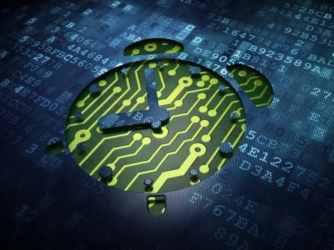 Timeline concept: Alarm Clock on digital screen background Stock Illustration