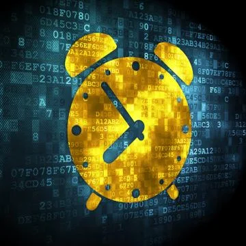 Timeline concept: Alarm Clock on digital background 스톡 일러스트