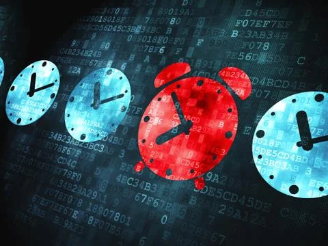 Timeline concept: Alarm Clock on digital background Stock Illustration