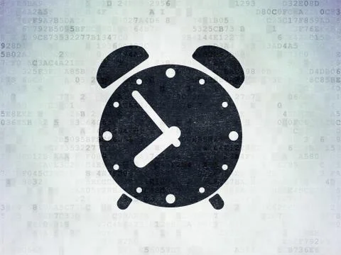Timeline concept: Alarm Clock on Digital Data Paper background Illustrazione stock