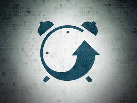 Timeline concept: Alarm Clock on Digital Data Paper background Illustrazione stock