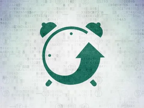 Timeline concept: Alarm Clock on Digital Data Paper background Illustrazione stock