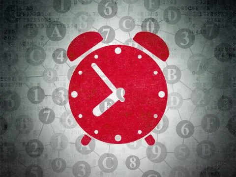 Timeline concept: Alarm Clock on Digital Data Paper background Stock Illustration
