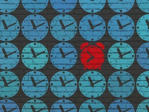 Timeline concept: alarm clock icon on wall background Ilustración de archivo