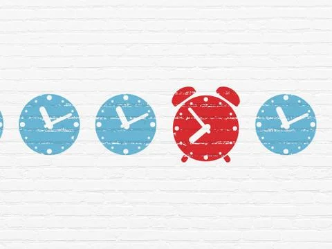 Timeline concept: alarm clock icon on wall background Ilustración de archivo
