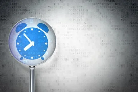 Timeline concept: Alarm Clock with optical glass on digital background Stock Illustration