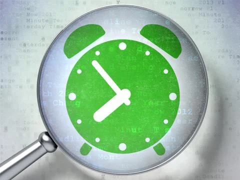 Timeline concept: Alarm Clock with optical glass on digital bac Stock Illustration