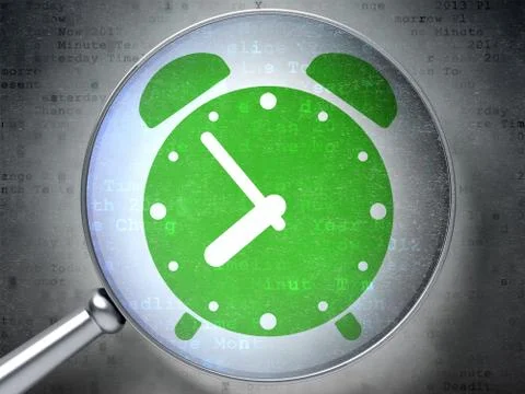 Timeline concept: Alarm Clock with optical glass on digital background Stock Illustration