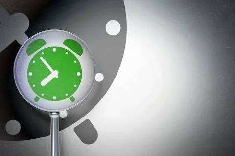 Timeline concept:  Alarm Clock with optical glass on digital background 库存插图