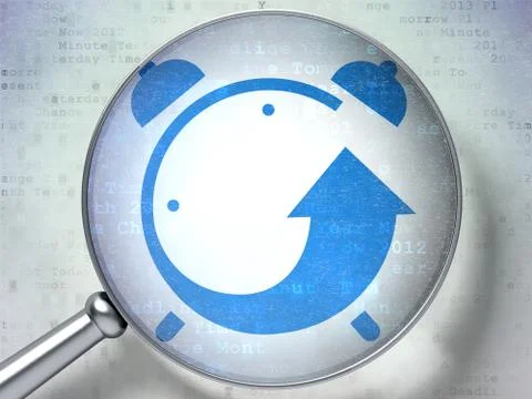 Timeline concept: Alarm Clock with optical glass on digital background 스톡 일러스트