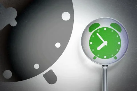 Timeline concept:  Alarm Clock with optical glass on digital background 库存插图