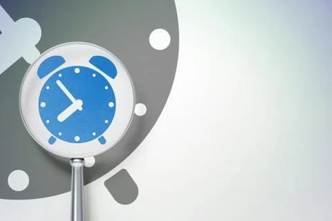 Timeline concept:  Alarm Clock with optical glass on digital background Illustration