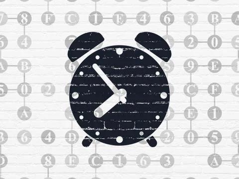 Timeline concept: Alarm Clock on wall background Stock Illustration