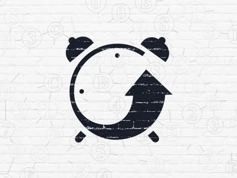 Timeline concept: Alarm Clock on wall background Stock Illustration