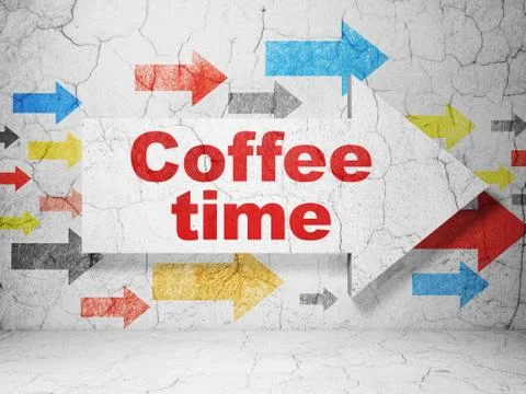 Timeline concept: arrow with Coffee Time on grunge wall background Ilustración de archivo