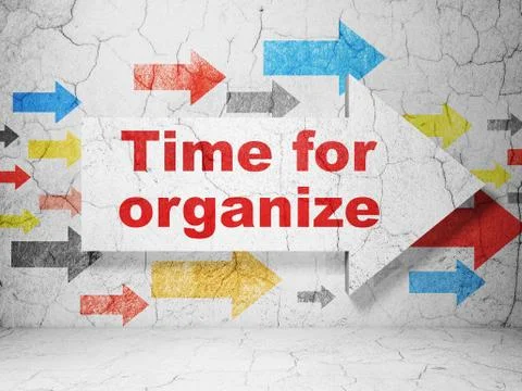 Timeline concept: arrow with Time For Organize on grunge wall background Ilustración de archivo