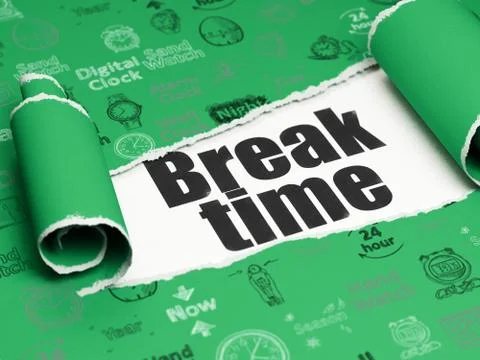 Timeline concept: black text Break Time under the piece of  torn paper Illustrazione stock