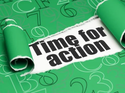 Timeline concept: black text Time for Action under the piece of  torn paper Illustration