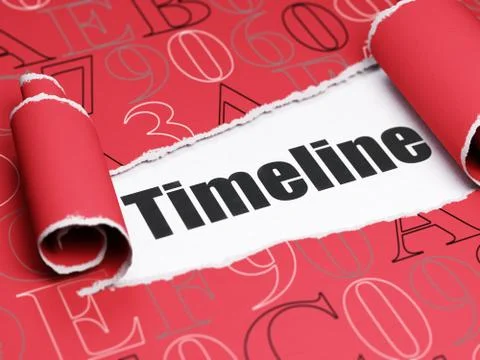 Timeline concept: black text Timeline under the piece of  torn paper Illustration
