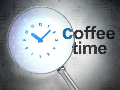 Timeline concept: Clock and Coffee Time with optical glass 库存插图