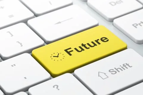 Timeline concept: Clock and Future on computer keyboard background Stock Illustration