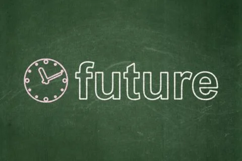 Timeline concept: Clock and Future on chalkboard background Stock Illustration