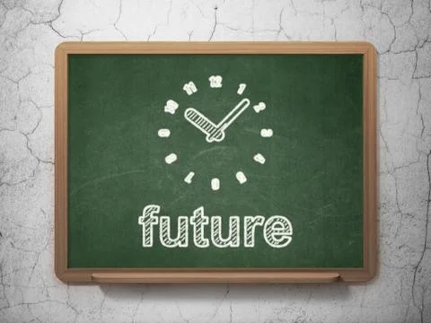 Timeline concept: Clock and Future on chalkboard background Stock Illustration