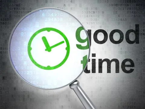 Timeline concept: Clock and Good Time with optical glass 库存插图