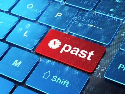 Timeline concept: Clock and Past on computer keyboard background Stock Illustration