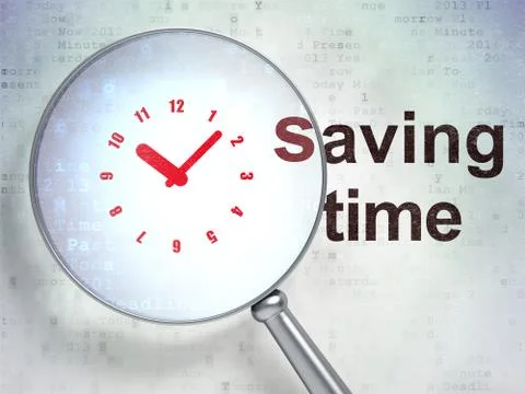 Timeline concept: Clock and Saving Time with optical glass Stock Illustration