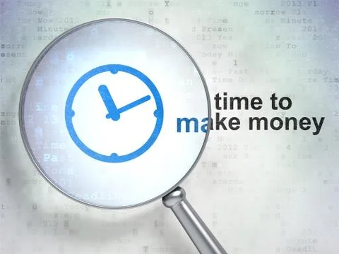 Timeline concept: Clock and Time to Make money with optical glass Stock Illustration