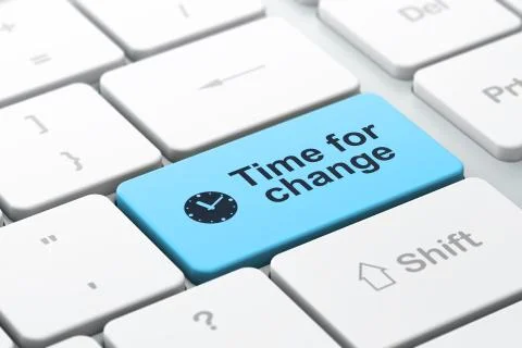 Timeline concept: Clock and Time for Change on computer keyboard Stock Illustration