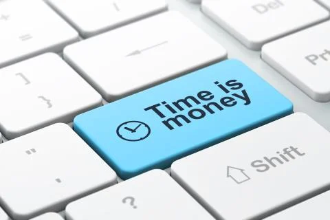 Timeline concept: Clock and Time is Money on computer keyboard b Stock Illustration