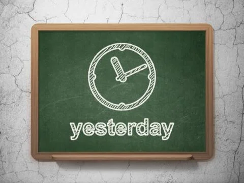Timeline concept: Clock and Yesterday on chalkboard background Illustrazione stock
