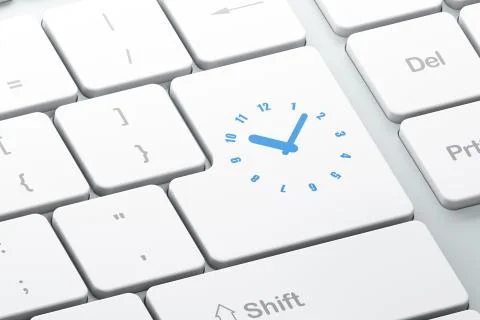 Timeline concept: Clock on computer keyboard background Stock Illustration