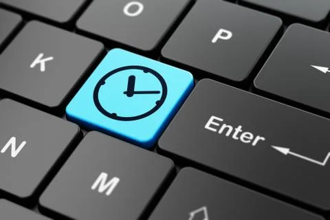 Timeline concept: Clock on computer keyboard background Stock Illustration