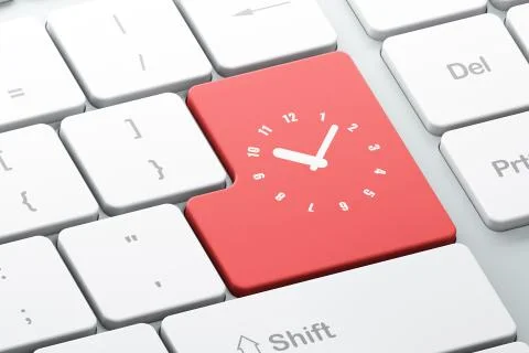 Timeline concept: Clock on computer keyboard background Stock Illustration
