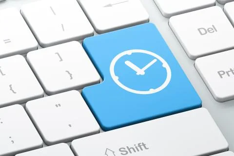 Timeline concept: Clock on computer keyboard background Stock Illustration