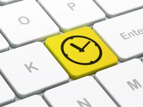 Timeline concept: Clock on computer keyboard background Stock Illustration