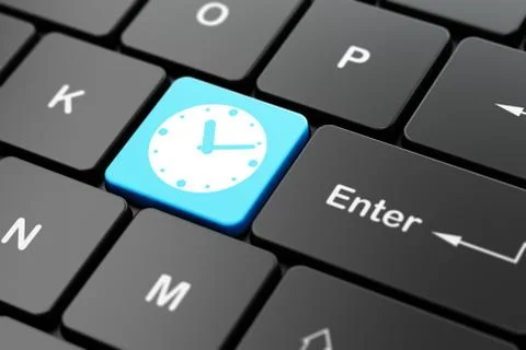Timeline concept: Clock on computer keyboard background Stockillustratie
