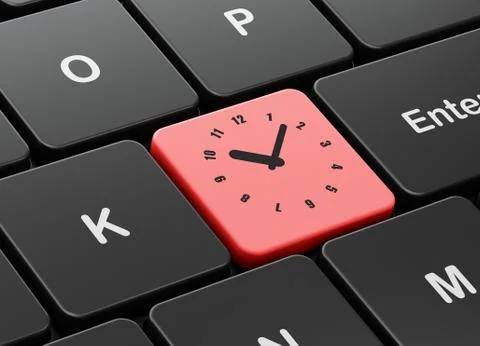 Timeline concept: Clock on computer keyboard background Stock Illustration