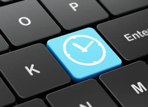 Timeline concept: Clock on computer keyboard background Stock Illustration